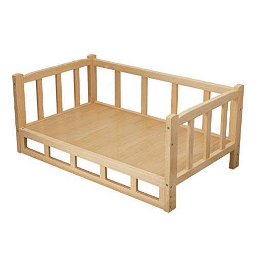 ZXXL Cama de Perro Camas de Madera Elevadas para Perros con Valla, Casetas para Mascotas de Interior al Aire Libre para Perros Pequeños y Gatos, Fácil De Montar (Size : XL-90×55×41.5cm)