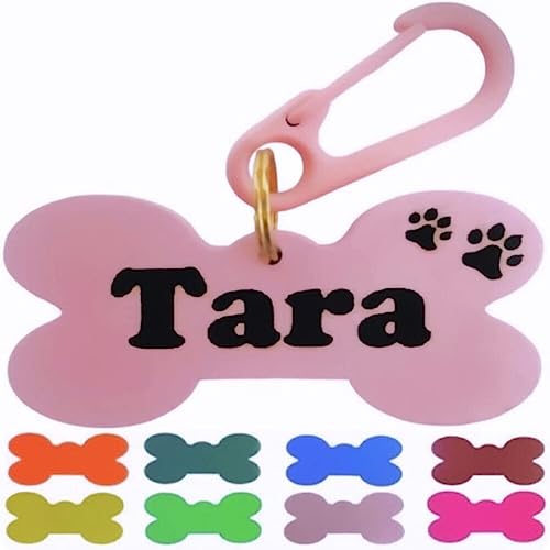 TuGuau - Chapa identificativa personalizada 5x2,5cm para perro o gato con nombre y teléfono - Placa identificación grabada - Etiqueta para collar - Regalo ideal - Seguridad y localización