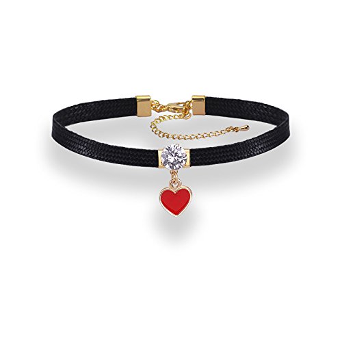 Gargantilla de cuero con corazón, collar corto de cuero negro, collar punk de poliuretano ajustable, joyería gótica, collares de eslabones para mujeres y niñas, Aleación de zinc