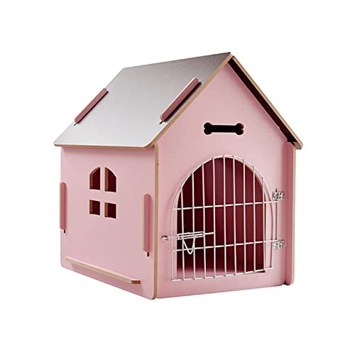 KKVV Casa de Perro de Madera Desmontable, Jaula de Perro Impermeable para Mascotas pequeñas y Medianas, caseta de Interior y Exterior para Gatos con Ventana, Puerta de Alambre,Rosado,37 * 51 * 52cm