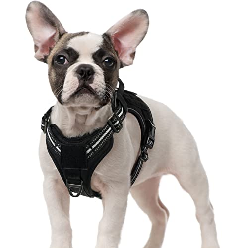 rabbitgoo Arnes Perro Antitirones, Arnes Perro Pequeño Mediano Transpirable, Arnes Táctico Perro ajustable con Asa Anillos y Molle, Chaleco Durable Reflectante para Adiestrar, Caminar, Cazar, Negro, S