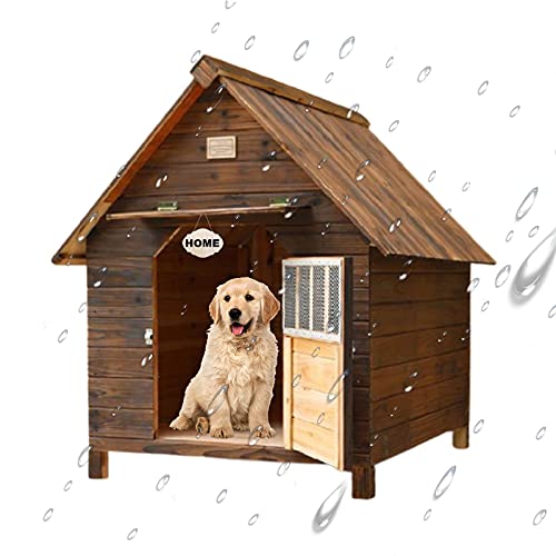 Casetas Madera Perros Grandes, Casita de Madera Gatos, Casa de Perros con Puerta para Pequeños Medianos y Grandes, Casita para Perros Exterior y Interior, Construcción Resistente(Size:L(88*77*81cm))