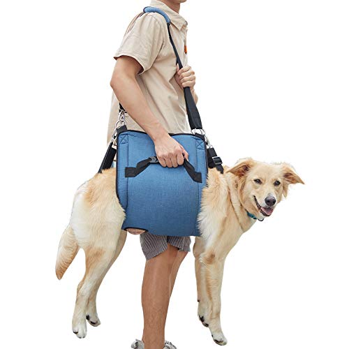 Coodeo Eslinga de Transporte para Perros, Mochila de Emergencia, Soporte para Las Piernas de Las Mascotas Y Arnés de Elevación para Perros de Rehabilitación para Cortar Las Uñas (2XL, Azul)