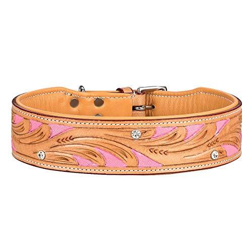 MICHUR Pinklady Collar de Cuero para Perro Collar de Cuero para Perro Collar de Cuero para Perro Cuero Beige Marrón Caramelo Rosa con Punzones y Pedrería Disponible en Varios tamaños