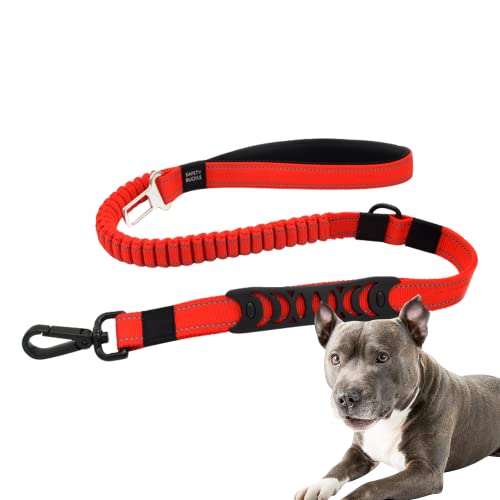 Edipets, Correa Antitirones Perro, Cinturon Compatible Coche, 1M / 1.4M, Reflectante, Mango Acolchado, para Perros Pequeño/Mediano/Grande (Rojo)