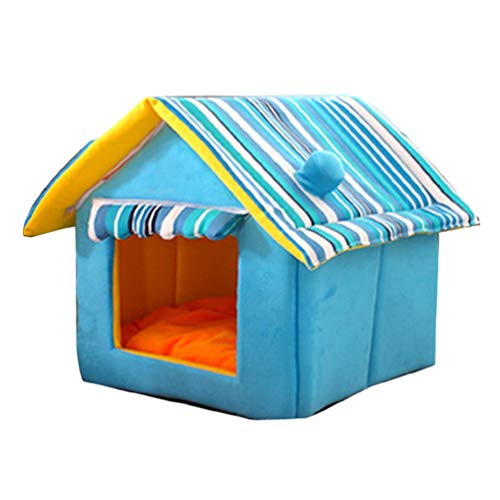 JEELINBORE Plegable Portátil Caseta Casa para Mascota Cama para Perro o Gato (Azul, S: 35 * 30cm)