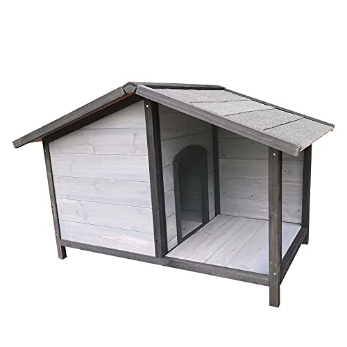 JYCCH Casa para Perros con Porche, Perrera Grande para Perros pequeños, medianos y Grandes, casa de Madera con Piso Elevado Impermeable,B