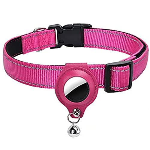 smatcamp Collar de Perro para Perros y Gatos Compatible con Bolsa Apple Air Tag Collar de Perro de Nailon con Campanas Collar de Perro Reflectante Impermeable de Longitud Ajustable (L, Rojo)