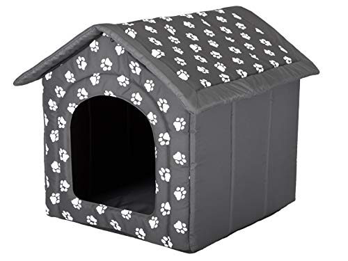 Hobbydog R4 - Caseta para Perro o Gato, Perrera, casa/Cama, diseño de Huellas (60 x 55 x 60 cm) Gris oscuro