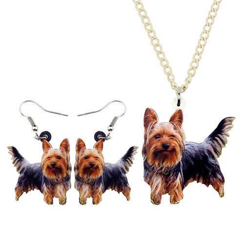 AdronQ®  Conjunto de Joyas de acrílico Yorkie Yorkshire Collar de Perro Pendientes Collar Colgante de Moda para Mujeres Accesorios de Regalo para niñas