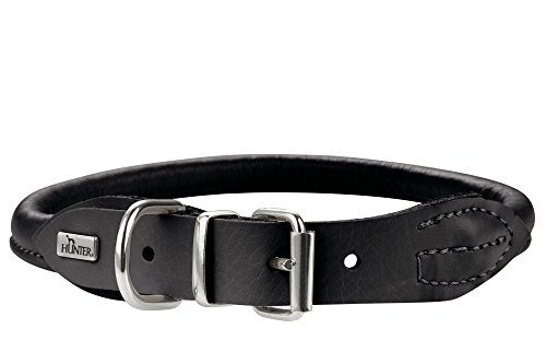 Hunter Collar de Perro Redondo y Suave de Piel de Alce, Negro, Ajustable 41-46 cm