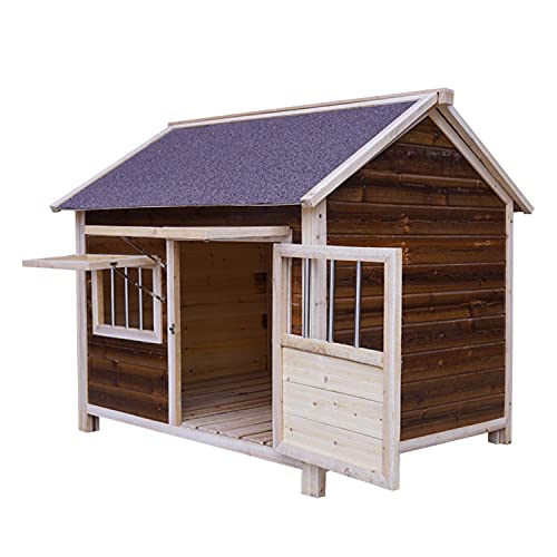 JHKGY Casa De Perro De Madera,Casa De Madera para Perros En El Patio,Perrera De Madera para Mascotas Al Aire Libre,Placa Base Dibujable,con Puerta, Ventana Y Visera para Exteriores,L