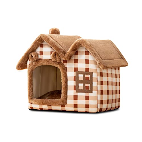 Galatée Cama Cueva para Gatos, Iglú De Gato De Peluche Cálido y Acogedor, Cama Lavable para Perros con Cojín Extraíble, Mejora El Sueño, Casa Plegable para Gatos(M, Marrón)