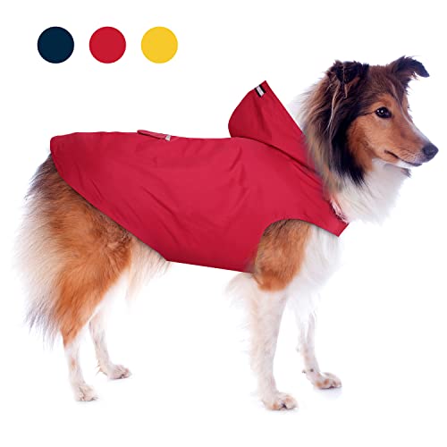 Impermeable para Perros con Capucha y Collar Agujero y Tiras reflectoras seguras, Ultra-Light Transpirable Impermeable 100% Chaqueta para Lluvia por Zellar para medianos Perro de Raza Grande