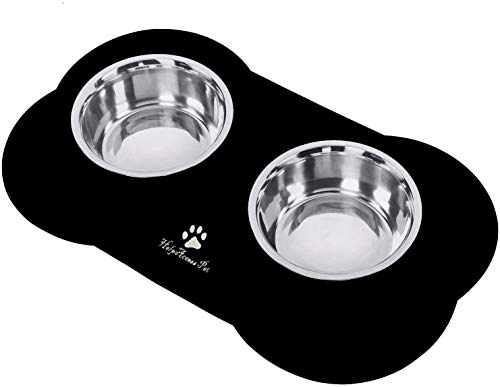 HelpAccess Omedero para Perro Gato y Mascotas de Acero Inoxidable, Base de Silicona Antideslizante, Dos Cuencos Comedero para Comida y Agua (200ml para Cada tazón)