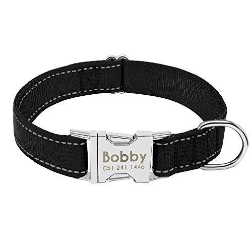 Gulunmun Collar de Perro con Grabado Gratuito Personalizado, Ajustable, Duradero, para Perros, ID Nombre XS-L-Black_S_ (18-29_cm)