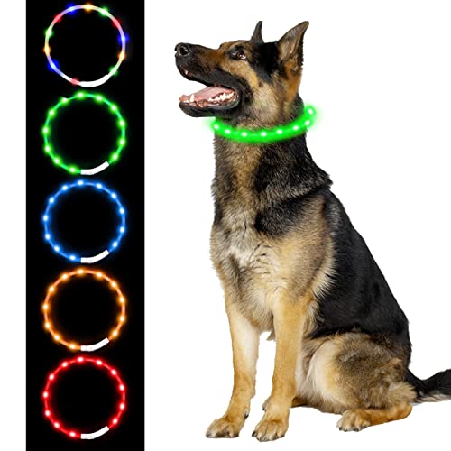 Collar Luminoso para Perros, Collar LED, Collar de Seguridad para Perro Gato, Collar Eléctrico Intermitente para Perros, Recargable por USB, Longitud Ajustable, 3 Modos de Luz, Suave, Ligero (Verde)