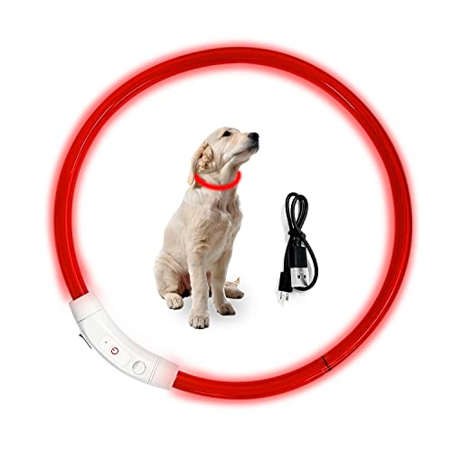 1 Pieza De Collar Luminoso para Perros, Recargable, De Longitud Ajustable, con Tres Modos De IluminacióN, Collar para Mascotas, Collar Luminoso (Rojo, L)