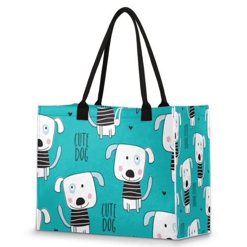 Bolsa de playa para mujeres y niñas, caricatura, lindo perro, grande, bolsa de playa, a prueba de arena, bolsa de hombro reutilizable, bolsa de compras de comestibles con asa, Multicolor, Talla única