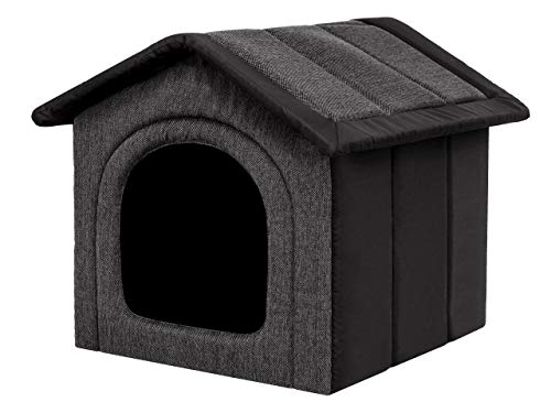 Hobbydog Casa para perros, caseta para perros, de tela, tamaño R2, 44 cm x 38 cm, techo extraíble, (grafito con negro)