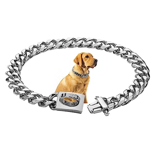 SOONHUA Collar de cadena para perro, collar de cadena de metal para caminar, collar de cadena ancho con hebilla de metal, anillo en D, disfraz de cachorro para perros pequeños, medianos y grandes