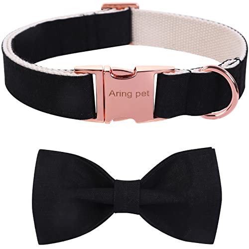 ARING PET Collar de perro con pajarita, collar de perro negro de algodón con lazo, collares ajustables para boda, regalo con hebilla de metal para perros pequeños, medianos y grandes