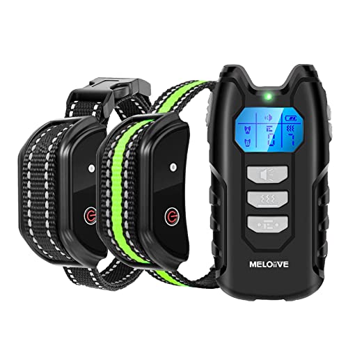 Meloive Collar de Adiestramiento para Perros Recargable con 2 Receptores, Collar para Perros 100% Impermeable con Bloqueo de Seguridad, Modos de Pitido, Vibración y E, hasta 1000 m de Alcance Remoto.