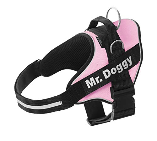 Mr. Doggy Arnés Personalizado para Perros - Reflectante - Incluye 2 Etiquetas con Nombre - Todos los Tamaños - De Calidad y Resistente (XXS 1,5-3,5KG, Rosa)