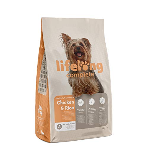 Marca Amazon - Lifelong Complete- Alimento seco completo para perros (razas pequeñas) rico en pollo y arroz, 1 x 3 kg