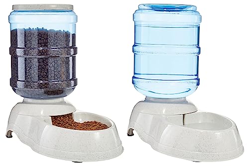 Amazon Basics - Dispensador de agua para mascotas, bebedero y comedero, grande, Blanco