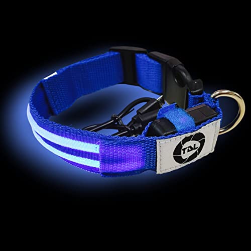 TDL Collar LED luminoso para perros | Impermeable | Recargable USB | Entrenamiento y Paseo Nocturnos, 3 modos de funcionamiento | Batería de larga duración (S, azul)