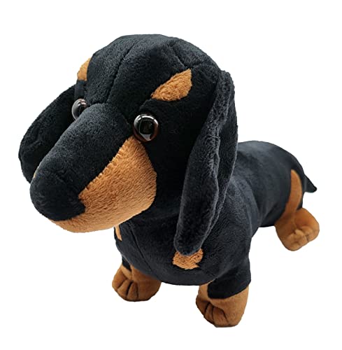 Peluche Perro Salchicha Tacto Extra Suave Aterciopelado, Diseño Muy Realista Perro Salchicha de Peluche Negro Raza Teckel, Perro de Peluche Adorable