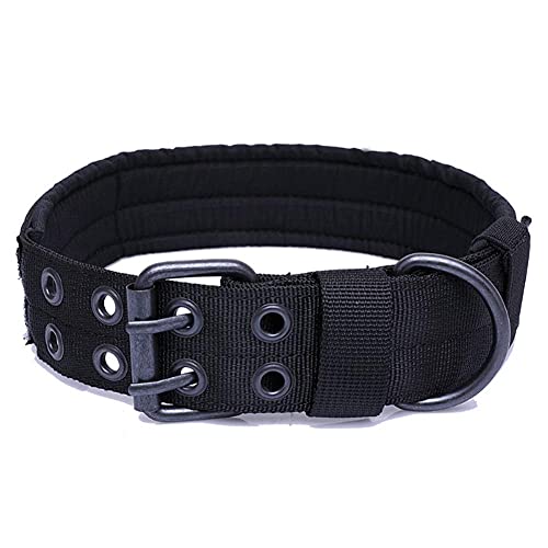 FEimaX Collar De Perro Táctico Collar De Perro De Nylon Antidesgaste De Entrenamiento Ajustable Militar con Doble Hebilla De Anillo En D De Metal para Perros Pequeños Medianos y Grandes (Negro, XL)