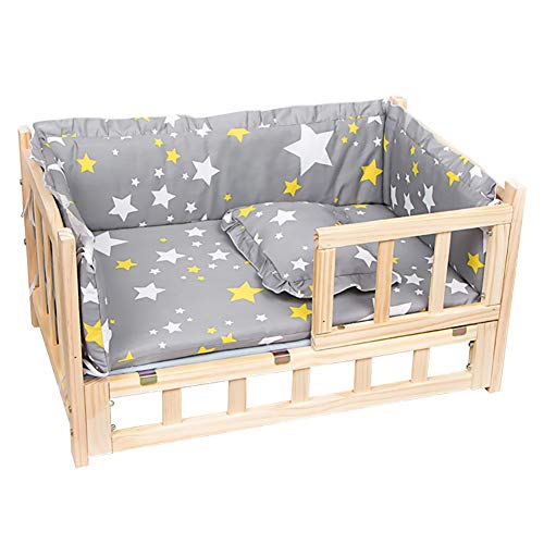 Cama Perros Cama de Madera Original para Mascotas, Cuna para Perros Elevada con Colchoneta y Almohada, Sofá para Mascotas para Sala de Estar para Perros y Gatos Pequeños, Medianos