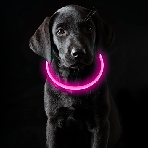 Coolzon Collar Luminoso Perro Recargable, Collar Perro Luz Impermeable con 3 Modos de Luz, Longitud Ajustable Collares LED para Perros Gatos Pequeño Mediano Grande, Rosado