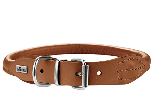 HUNTER Collar de Perro de Piel de Alce Redondo y Suave, coñac, Ajustable 46-51 cm