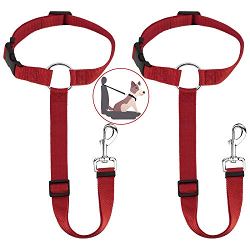 HONZUEN Arnés Perro para Reposacabezas de Coche, Ajustable Universal Correa Cinturón Coche Perro con Mosquetón Duradero Seat Belt Dog Perro Cinturon Seguridad para Mascotas, Perros y Gatos, Rojo