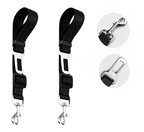 2 Unidades Cinturon de Coche para Perros – Cinturon Seguridad Ajustable Universal – Correa homologado para Perros y Gatos Color Negro Fabricada en Nailon - Transporte de Mascotas.