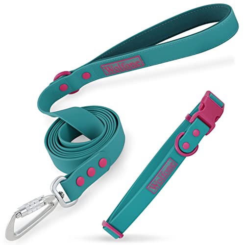 Juego De Correa De Collar De Perro Impermeable Colorido Wolfone: Collar De Perro Ligero y Correa De Seguridad para Perro con Mosquetón De Bloqueo Automático Verde viridiano M