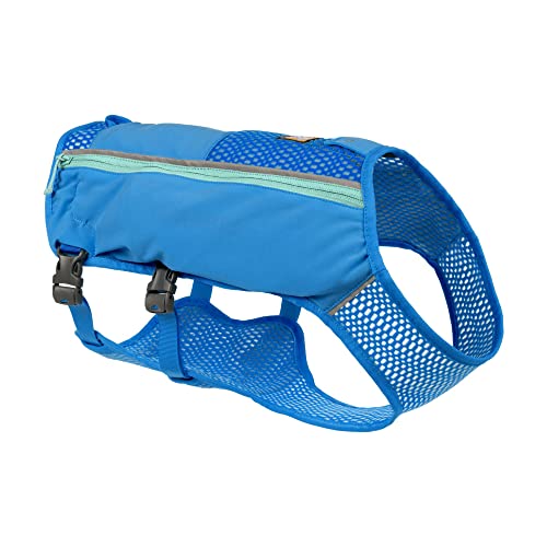 RUFFWEAR Chaleco para Perro, Trail Runner, Abrigo Ligero para Correr, Chaqueta Ajustable con Bolsillos, 2 Botellas de Agua y Agujero para arnés para Correa de Perro, Azul, Mediano