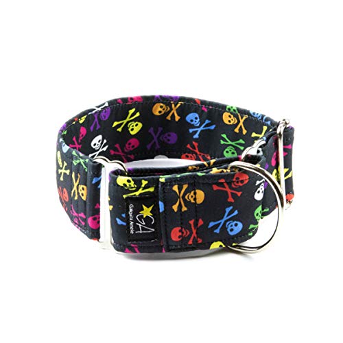 Galguita Amelie, 5cm de Ancho Talla L (40-49 cm), Collar para Perros antiescape. Calaveras