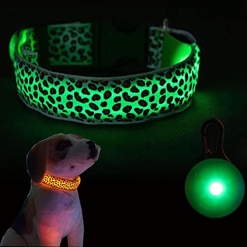 Collar Luminoso Perro de Mascota LED, Leopardo, Collares básicos, Brillante, Seguro 3 Modos, Perros Pequeños, Medianos y Grandes, Recargable USB