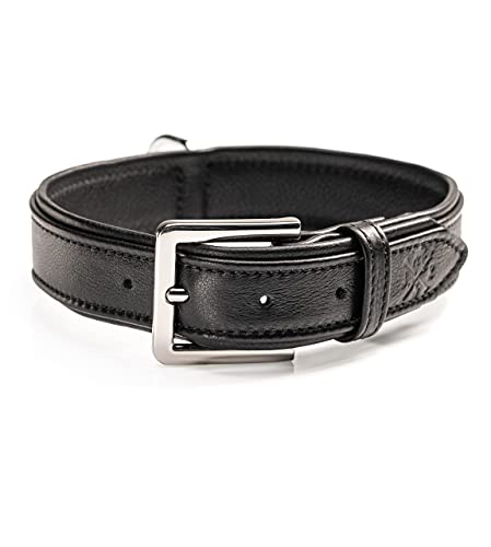 Collar de piel premium para perros Lilly – Collar de piel de ternero – Collar de perro de cuero auténtico Lilly (S – Negro)