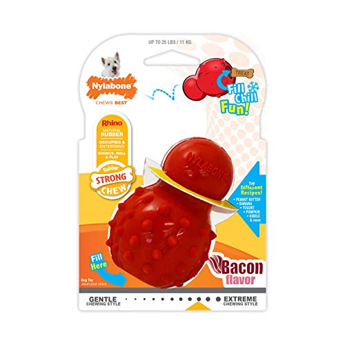 Nylabone Juguete masticable para Rellenar Fabricado en Goma Natural, Sabor a beicon, Apto para Perros pequeños (hasta 11 kg), S, Red 1 Unidad 150 g