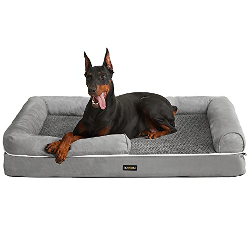 FEANDREA Cama Ortopédica para Perros, Sofá, Cama para Mascotas, Acolchado Suave, Bordes Elevados, Funda Extraíble y Lavable, XL (120 x 85 x 25 cm), Antideslizante, Gris Claro PGW078G02