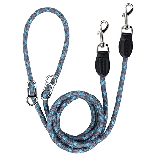 Correa para Perro Libremente Ajustable de 2,60m, Correa de Perro Doble de Nailon Multifuncional Reflectante, Ideal para Caminar, Correr y Entrenar con Las Manos Libres (M - 1,0 x 260 cm, Azul & Gris)