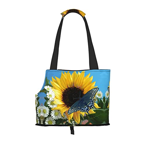 Girasoles Amarillos con Mariposas Azules Impreso Transportín para Perros Transportín para Gatos Transportín para Mascotas Bolso de Mano Plegable de Cara Blanda para IR de Compras en el Metro Senderi