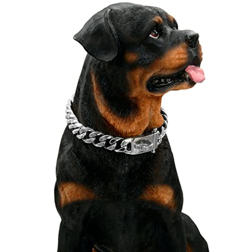 Nicoone Collar de perro de eslabones cubanos, cadena de plata para perro, collar de mascota de 15 mm de ancho, collar de eslabones cubanos con hebilla de metal, anillo en D, disfraz de cachorro