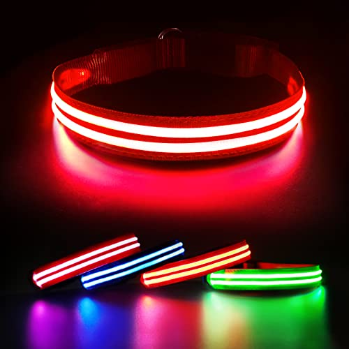 Collar Luminoso Perro Impermeable, Collar Led Perro Recargable, Intermitente Collar de Perro con Luz 3 Modos de Iluminación Súper Brillante Ajustable para Perros Pequeños Medianos Grandes - Rojo L