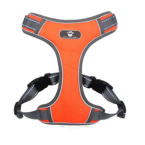 FEimaX Arnés para Perro Ajustable Pet Harness Arnes Reflectante de Malla Suave Transpirable Arnés Chaleco para Cachorros Perros Grandes Medianos Pequeños para Correr, Entrenamiento (L, Naranja)